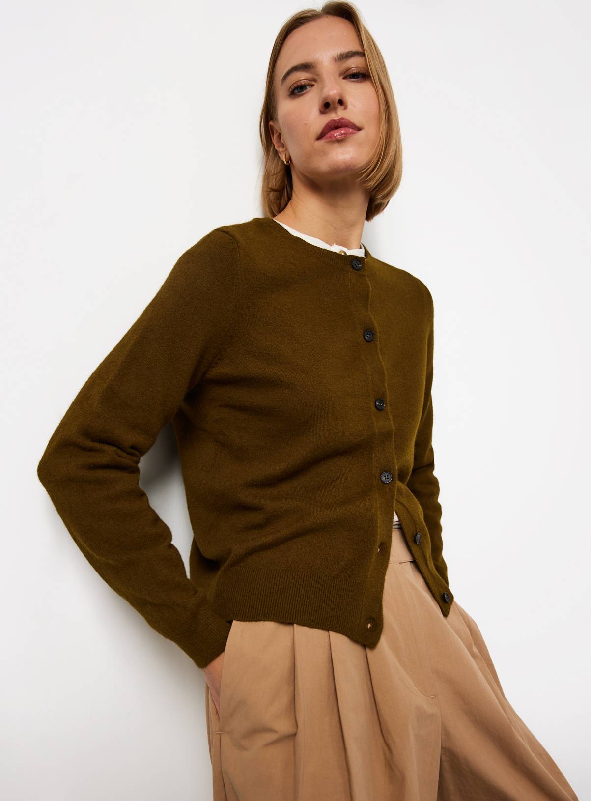 Dark Green Soft Knit Crew Neck Cardigan 24 - Image 1